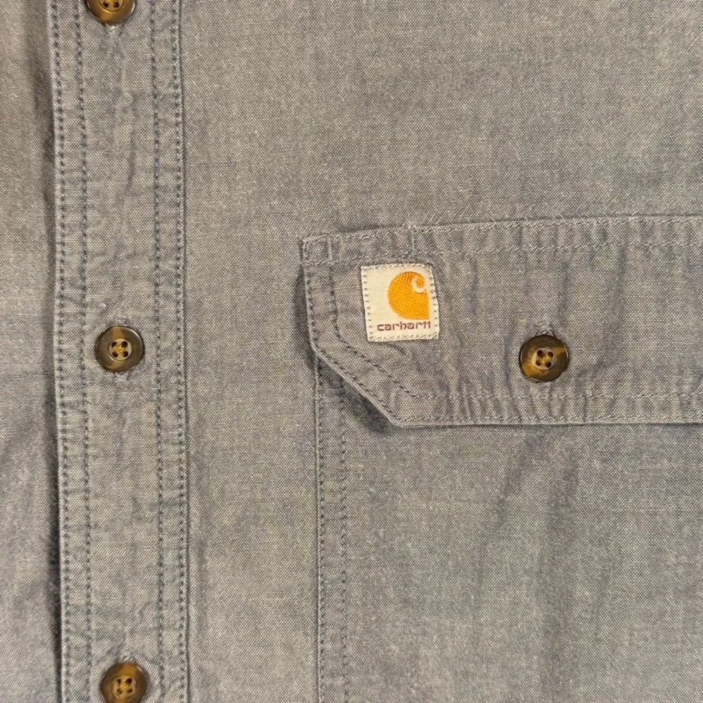 Carhartt Relaxed Fit Short Sleeve Button Down Shirt Large Mens Blue Chambray
